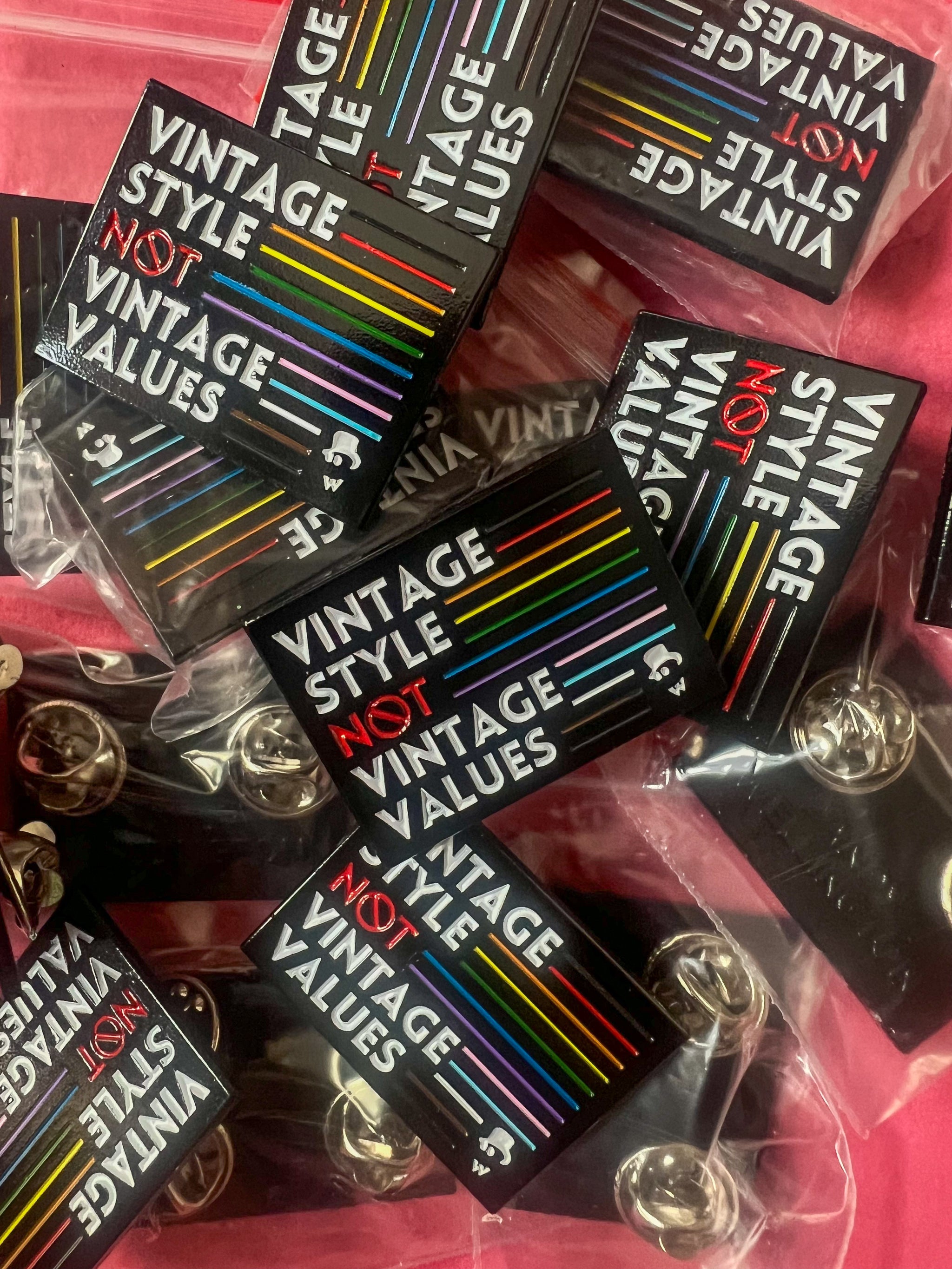 Vintage Style Not Vintage Values Pride Pin – Dandy Wellington